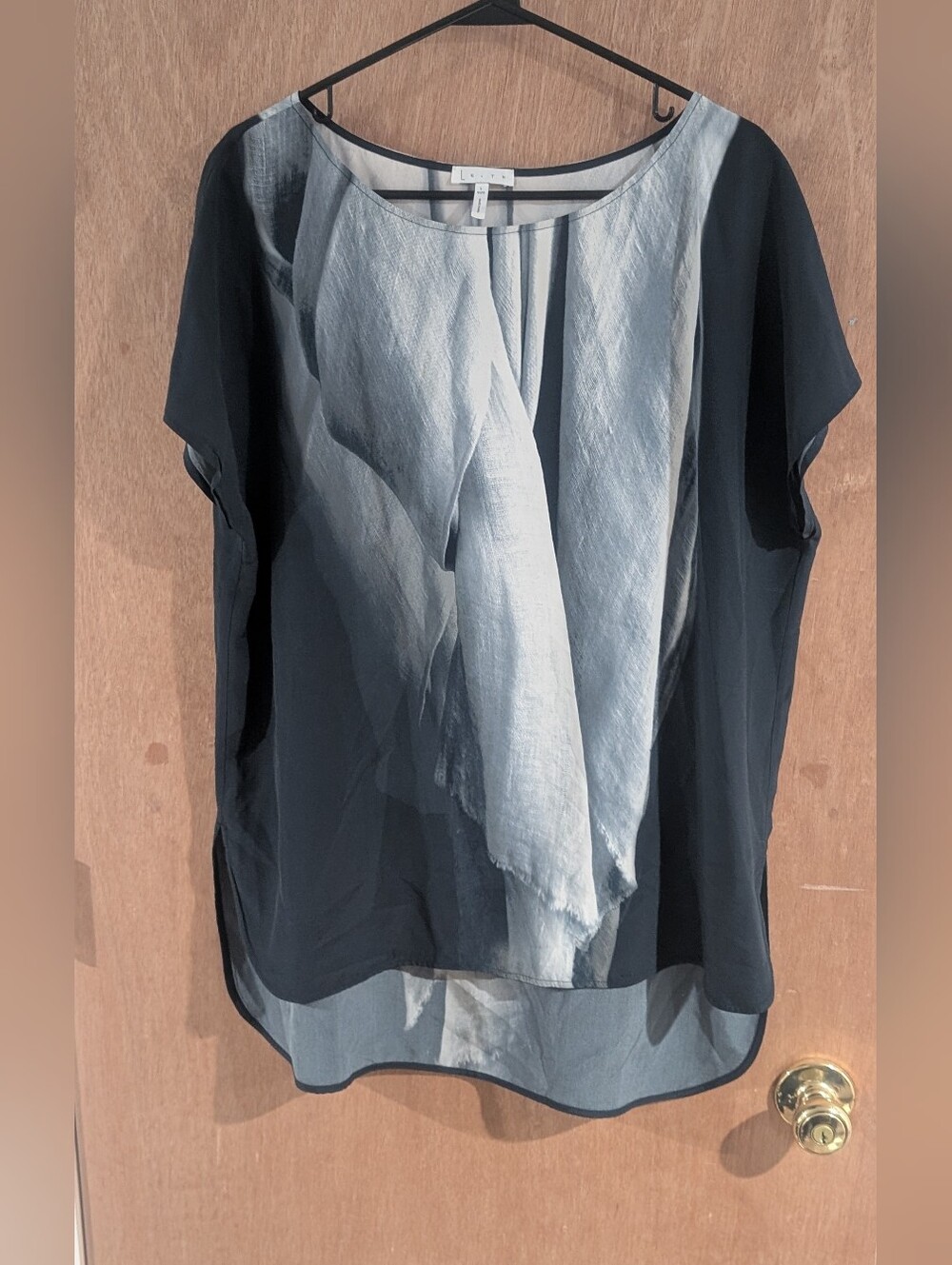 Leith Black Top with Gray Draped Front Panel